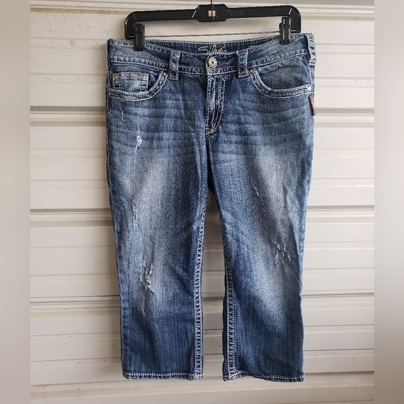 Size 12/14 Silver Jeans W32 suki capris jean blue cropped - Picture 1 of 4
